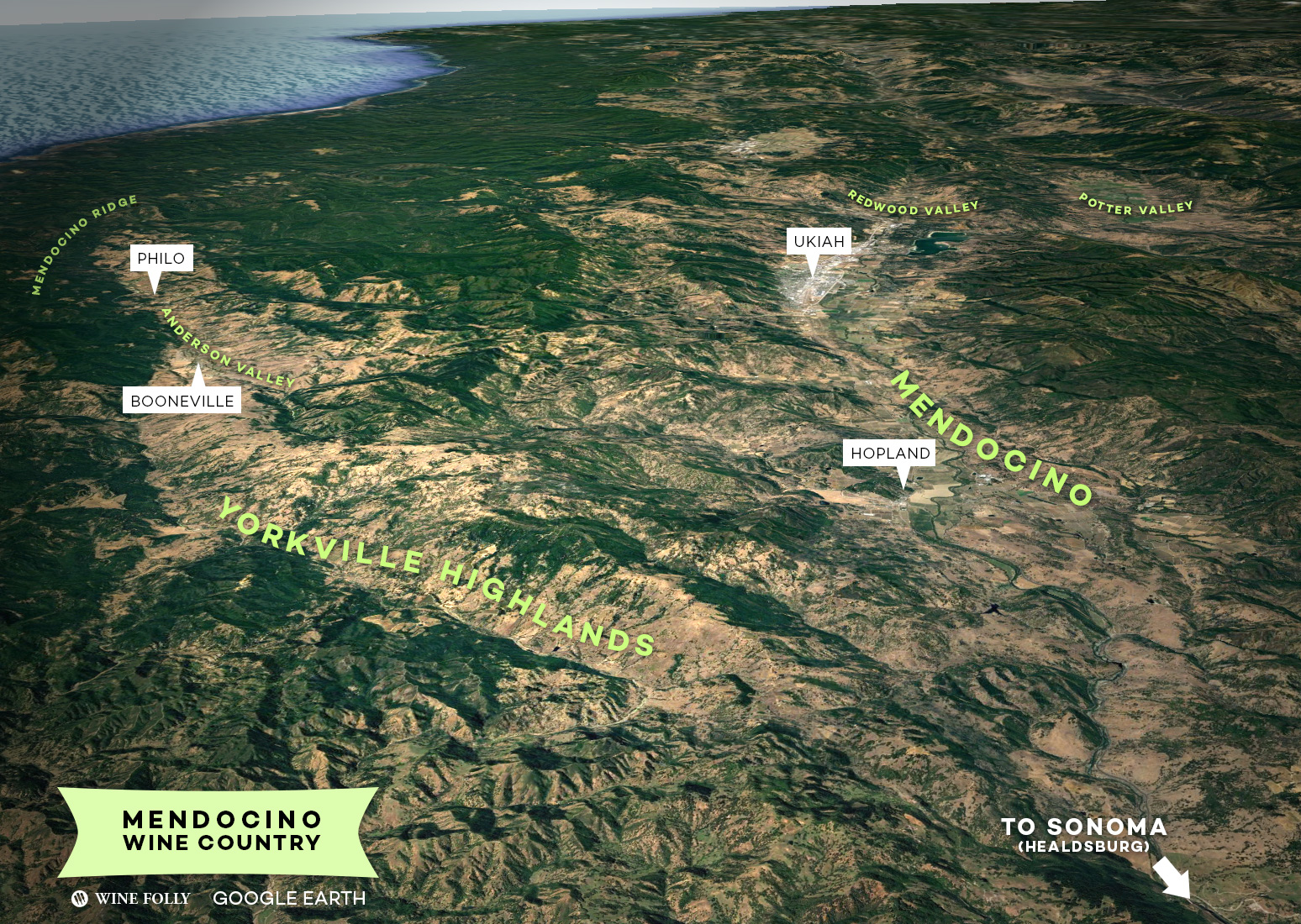 Mendocino Wine Country Map by Wine Folly